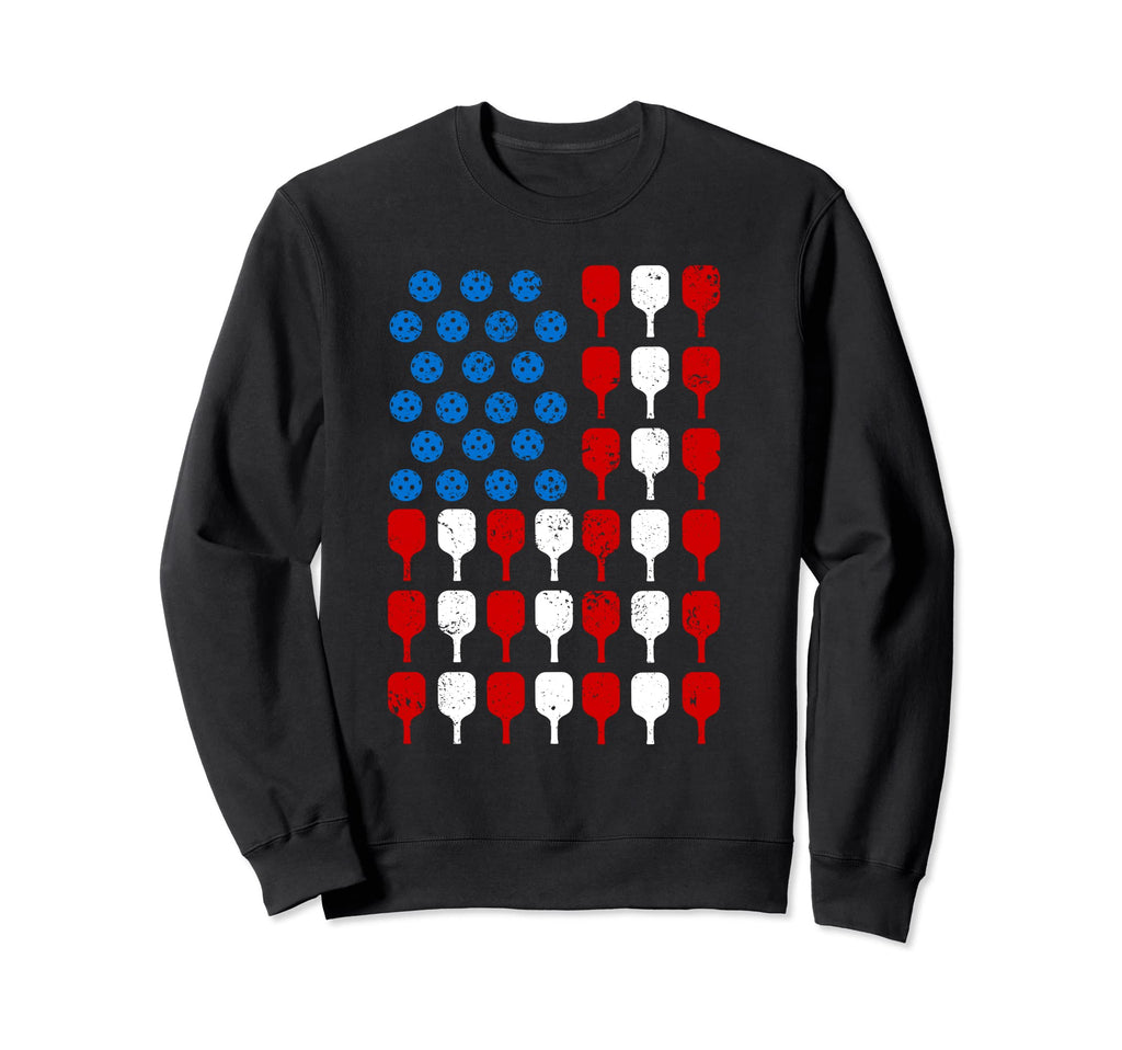 Distressed Pickleball Usa Flag Sweatshirt - Fun Novelty Design Men Women - T-Shirt, Sweatshirt, Hoodie