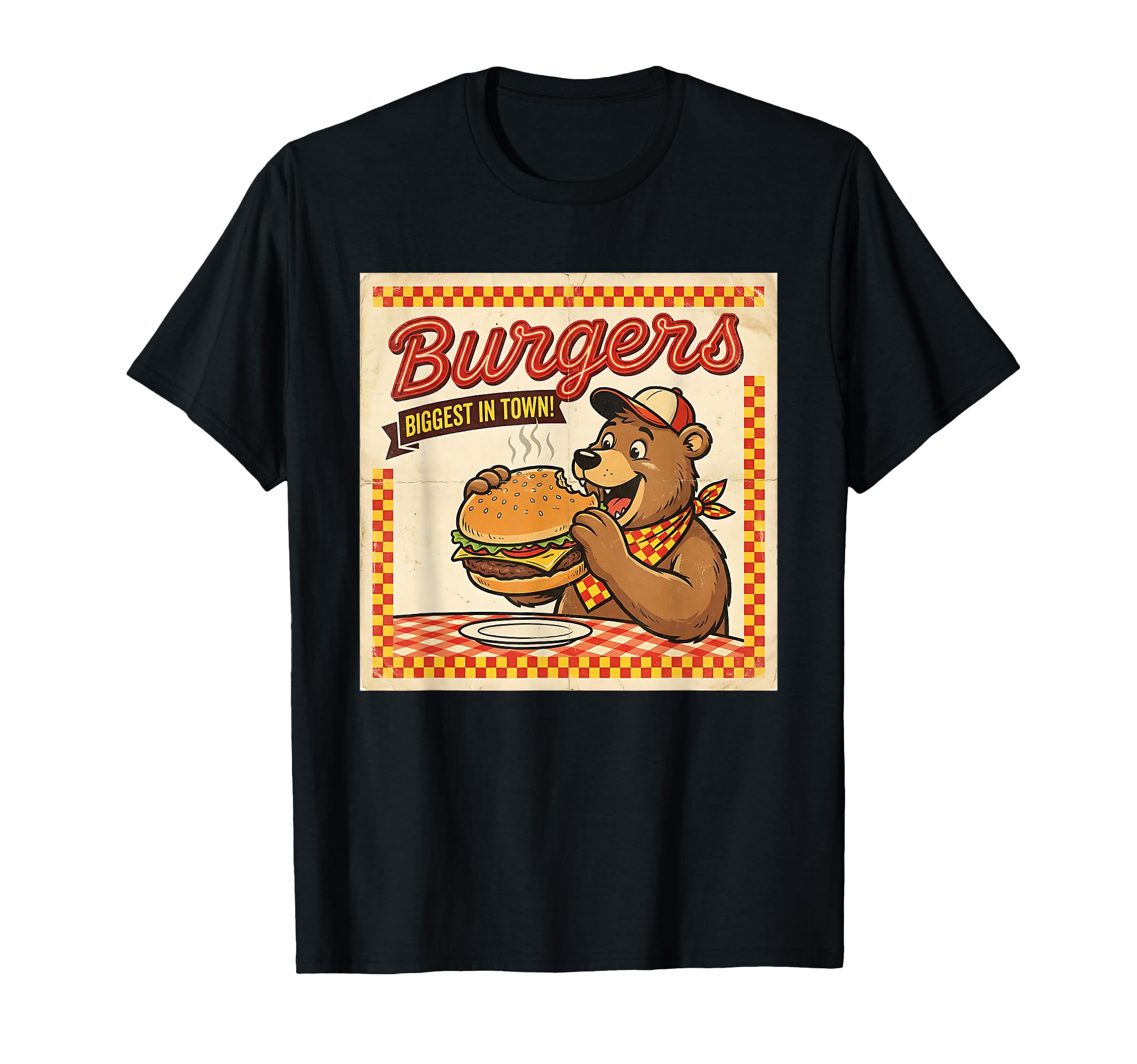 Burgers Biggest Town Bear Burger Diner T-Shirt - Minimalist Print Men Women - T-Shirt, Sweatshirt, Hoodie