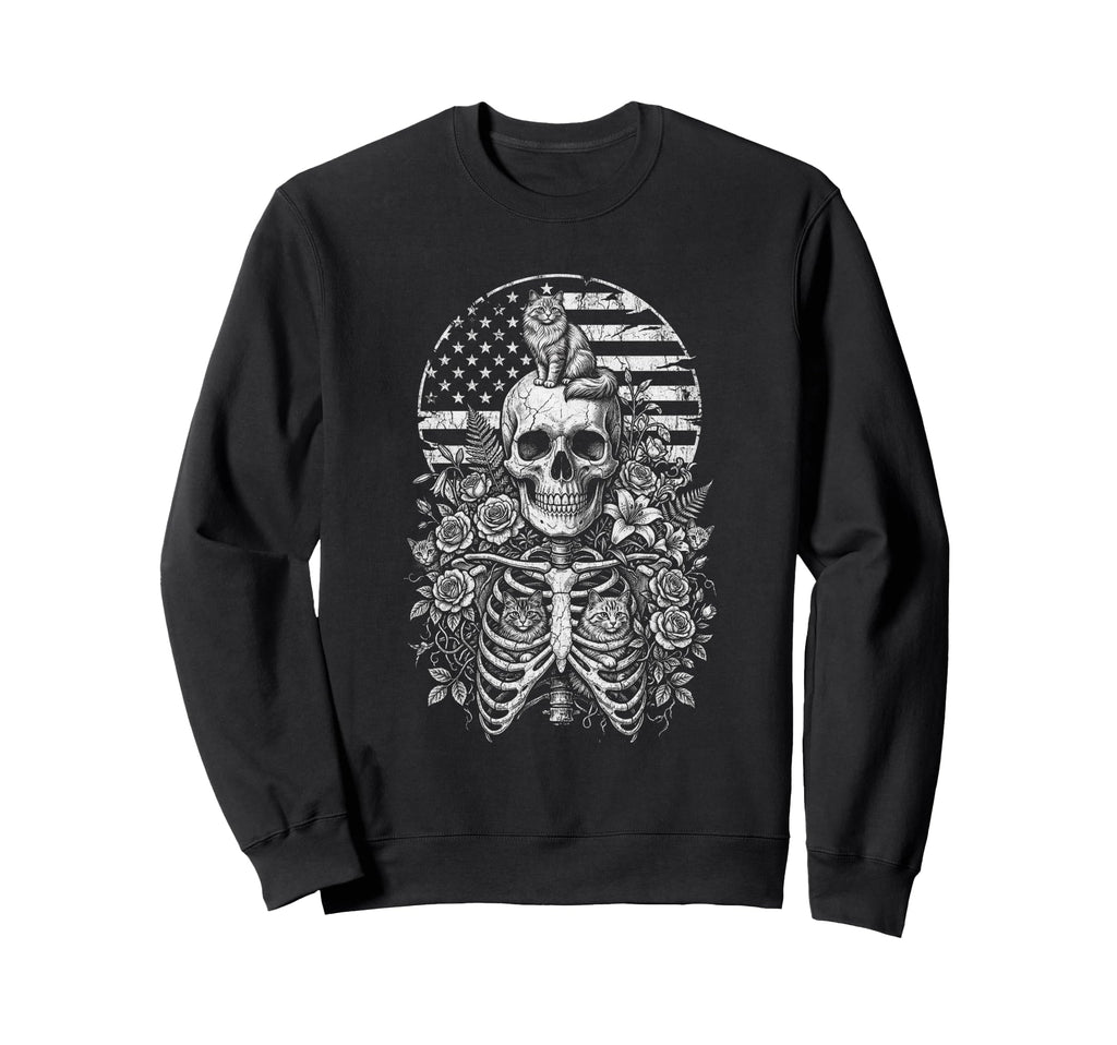 Skull Cat Skeleton Kitty Kitten Sweatshirt - Custom Art Print for Adults - T-Shirt, Sweatshirt, Hoodie