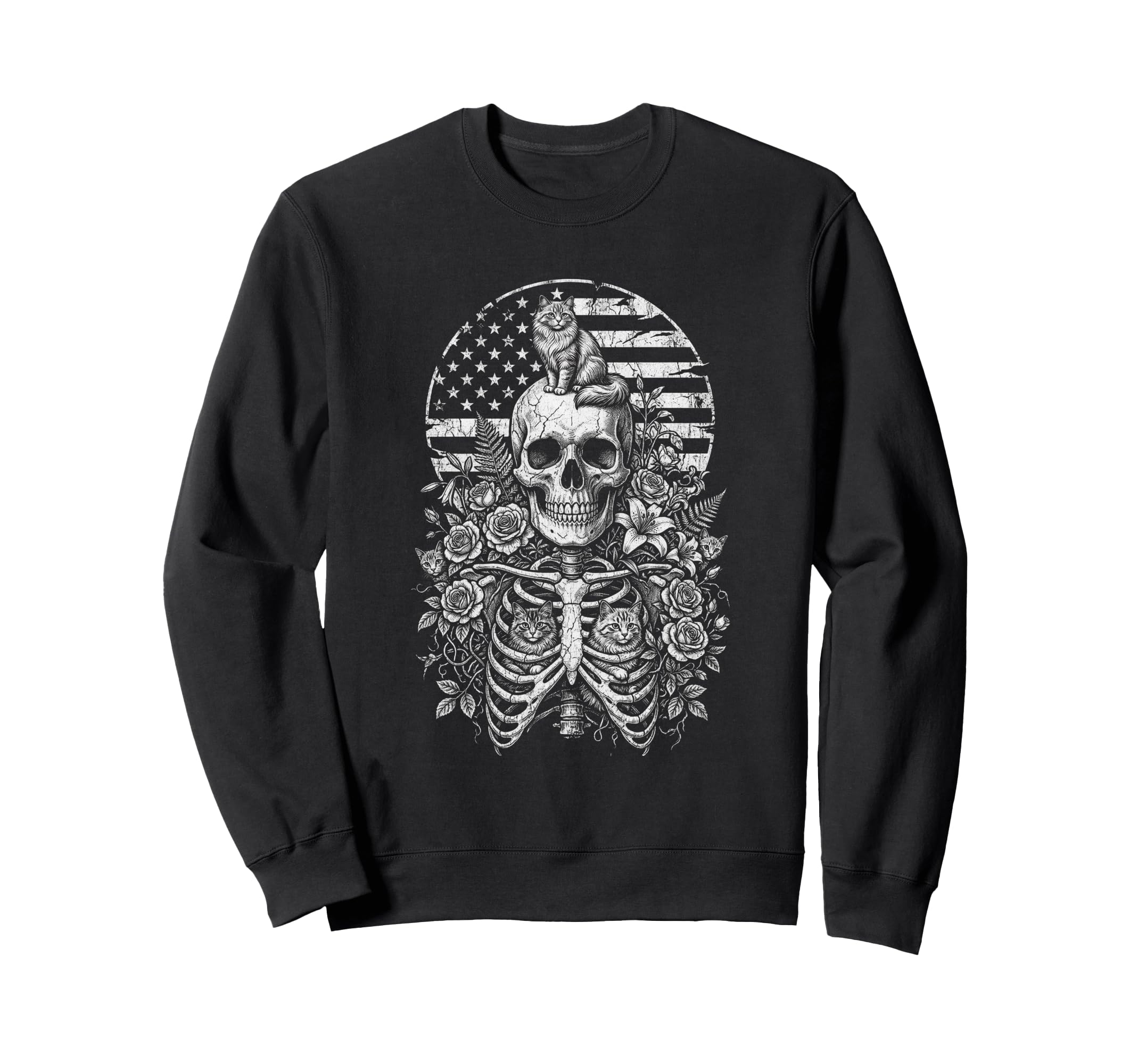 Skull Cat Skeleton Kitty Kitten Sweatshirt - Custom Art Print for Adults - T-Shirt, Sweatshirt, Hoodie