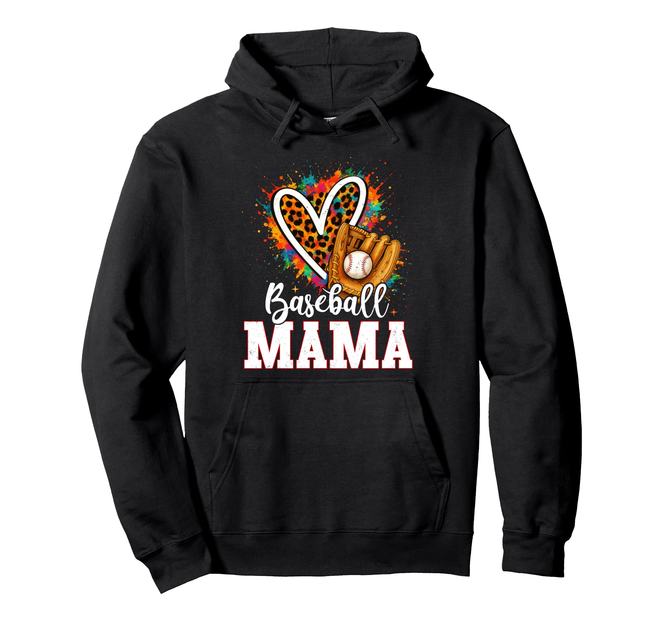 Baseball Mama Mom Leopard Heart Hoodie - Casual Everyday Wear Men Women - T-Shirt, Sweatshirt, Hoodie