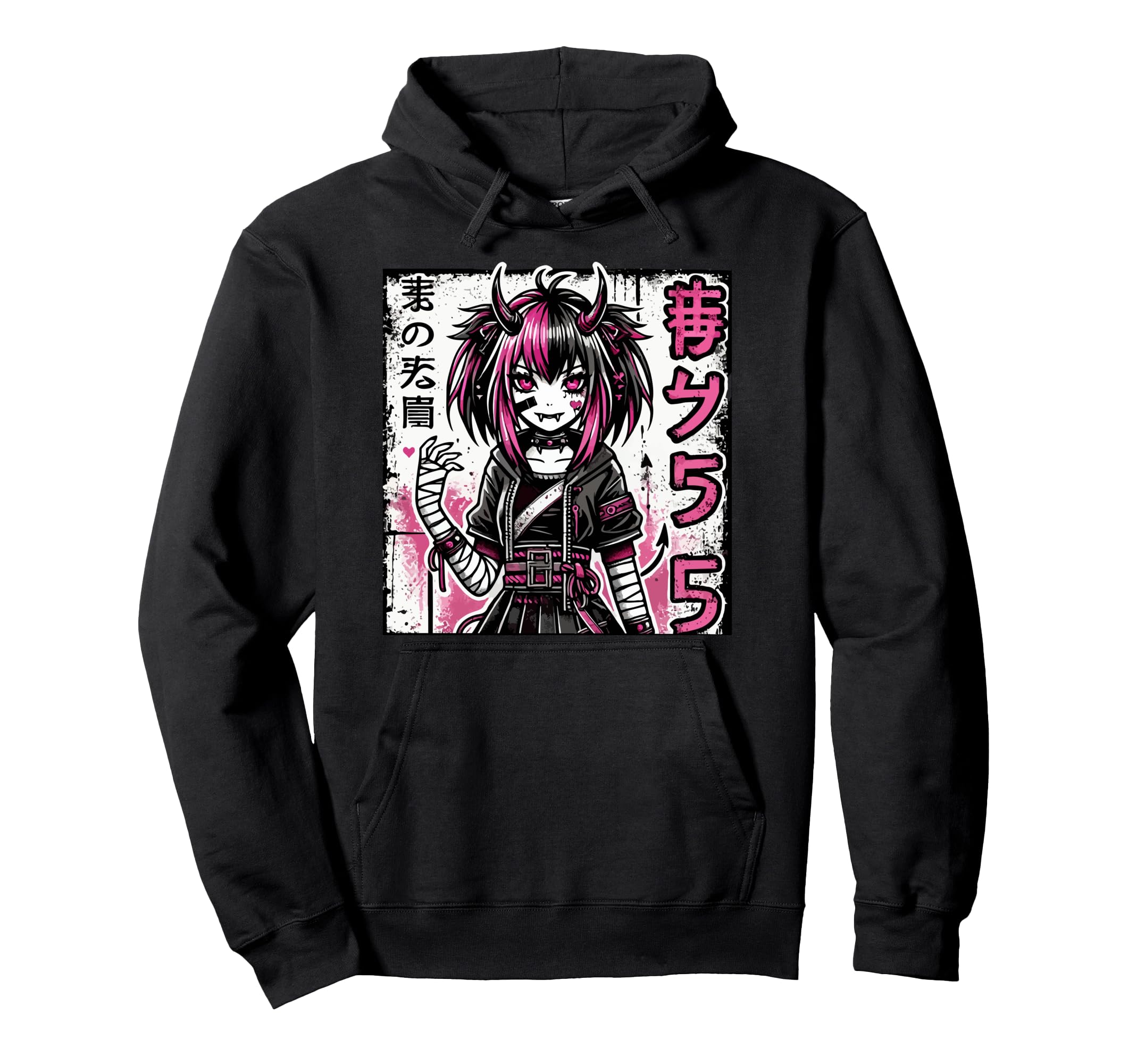 Goth Grunge Demon Anime Waifu Horror Alt Hoodie - Graphic Print Unisex - T-Shirt, Sweatshirt, Hoodie