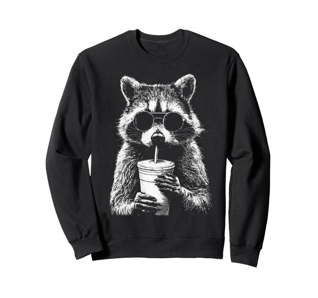 Raccoon Drinking Iced Coffee Funny Sweatshirt - Streetwear Style Unisex - T-Shirt, Sweatshirt, Hoodie