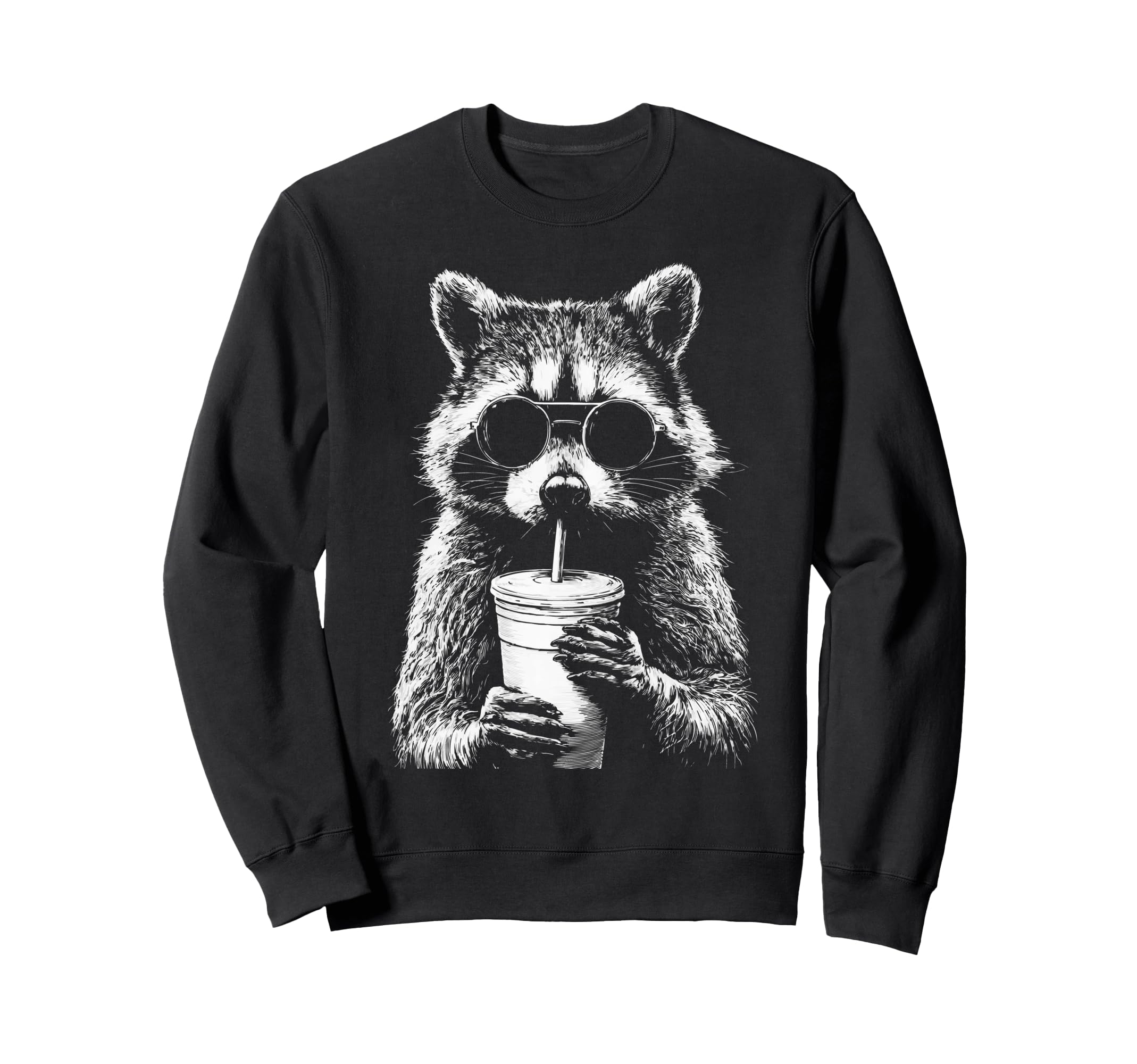 Raccoon Drinking Iced Coffee Funny Sweatshirt - Streetwear Style Unisex - T-Shirt, Sweatshirt, Hoodie