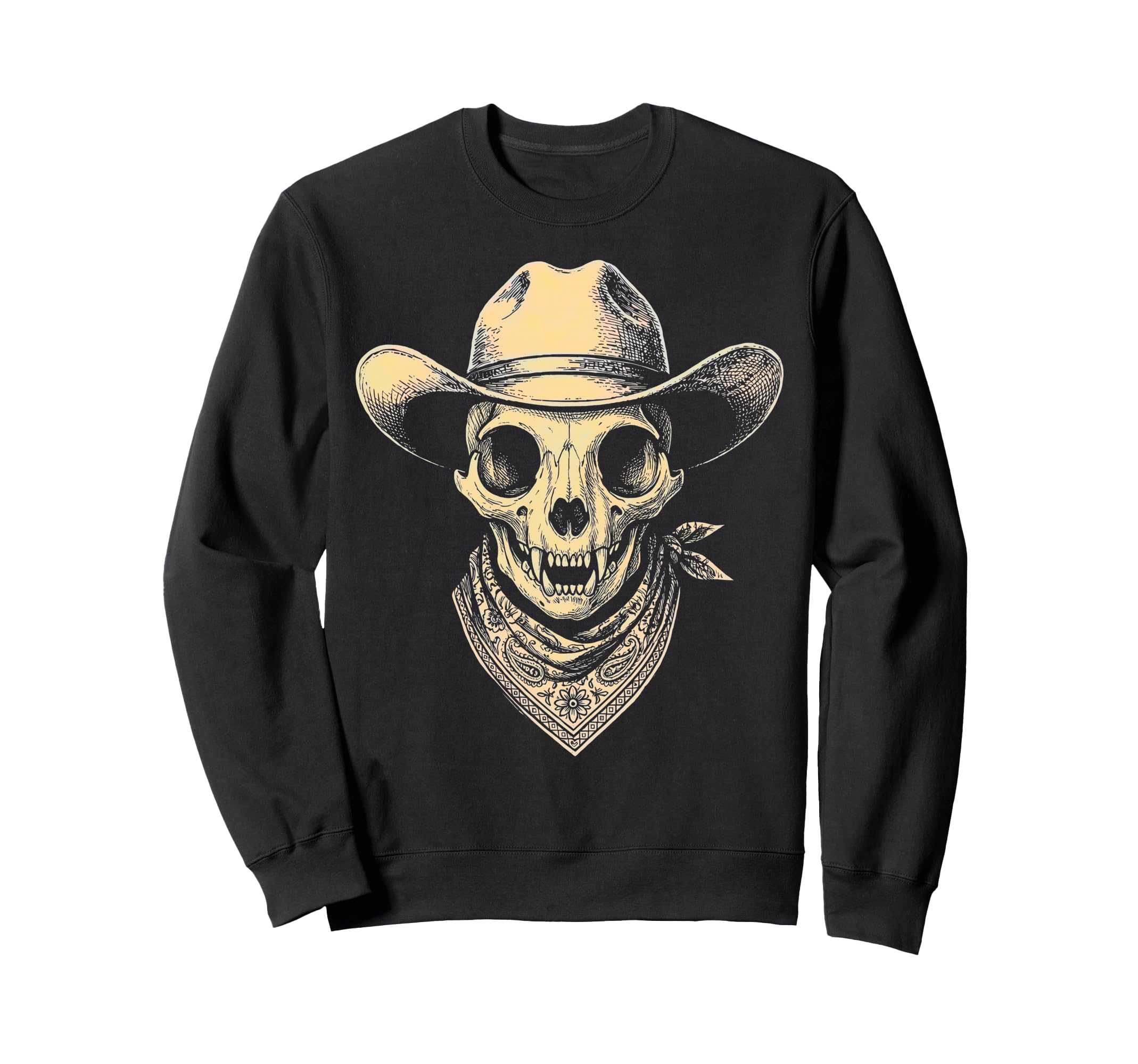 Cat Skull Cowboy Hat Bandana Western Sweatshirt - Trendy Graphic for Adults - T-Shirt, Sweatshirt, Hoodie