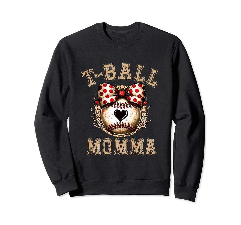 T Ball Momma Ball Bow Baseball Teen Sweatshirt - Minimalist Print Men Women - T-Shirt, Sweatshirt, Hoodie