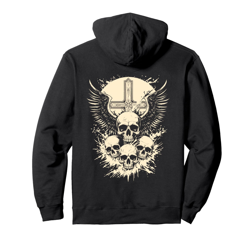 Gothic Skull Cross Art Wings Grunge Hoodie - Fun Novelty Design for Adults - T-Shirt, Sweatshirt, Hoodie
