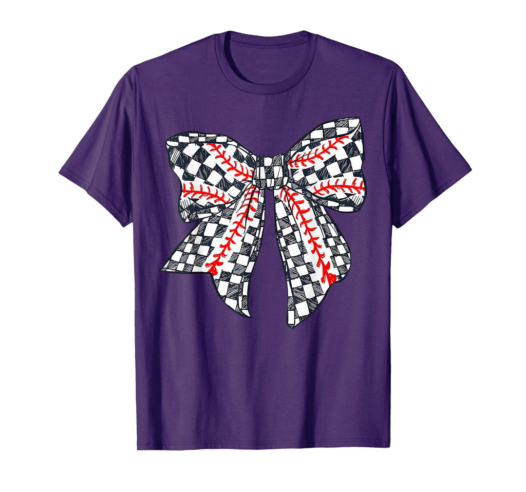 Checkered Baseball Bow Distressed T-Shirt - Fun Novelty Design for Adults - T-Shirt, Sweatshirt, Hoodie
