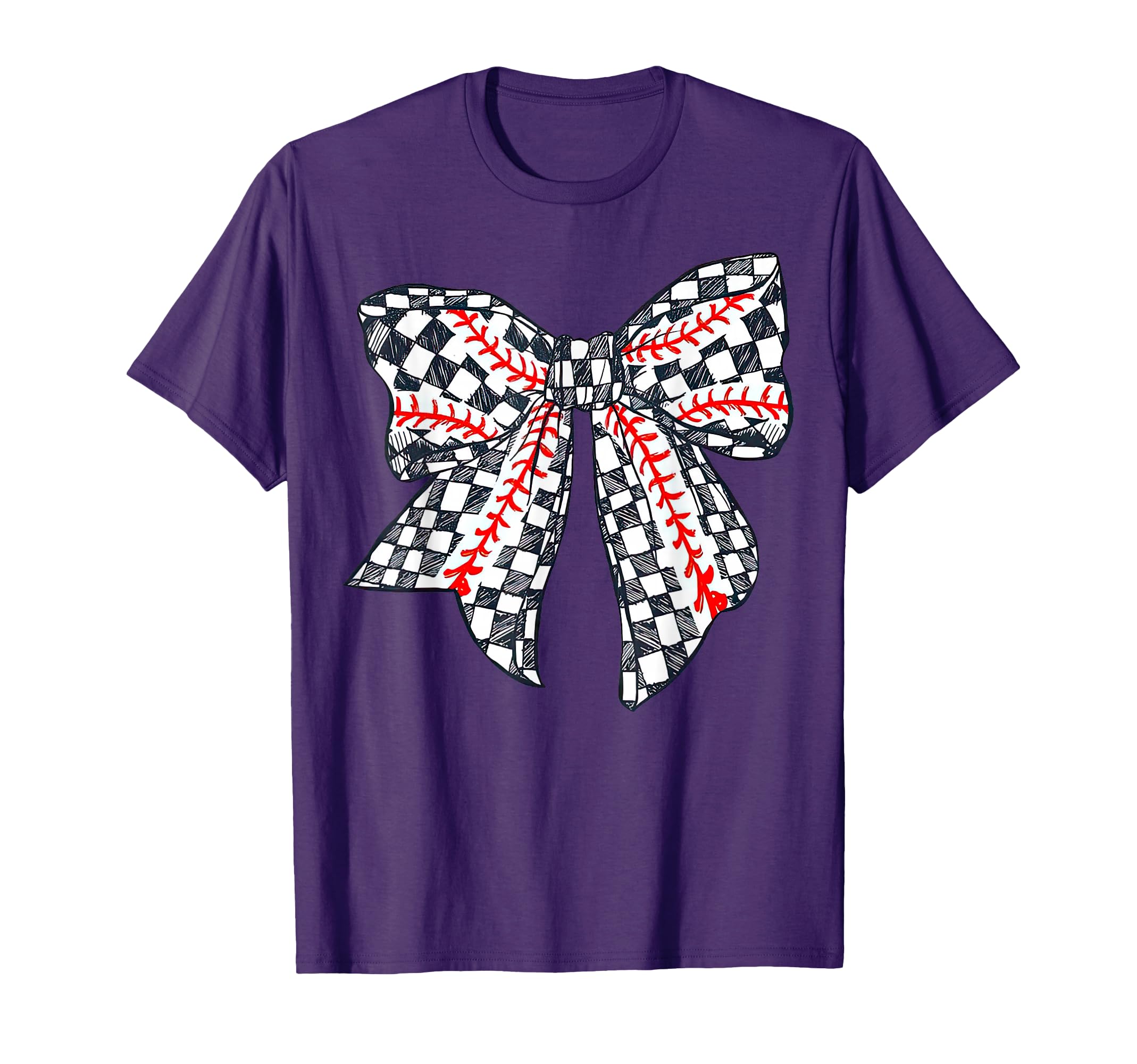 Checkered Baseball Bow Distressed T-Shirt - Fun Novelty Design for Adults - T-Shirt, Sweatshirt, Hoodie