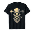 Cat Skull Cowboy Hat Bandana Western T-Shirt - Casual Everyday Wear Unisex - T-Shirt, Sweatshirt, Hoodie