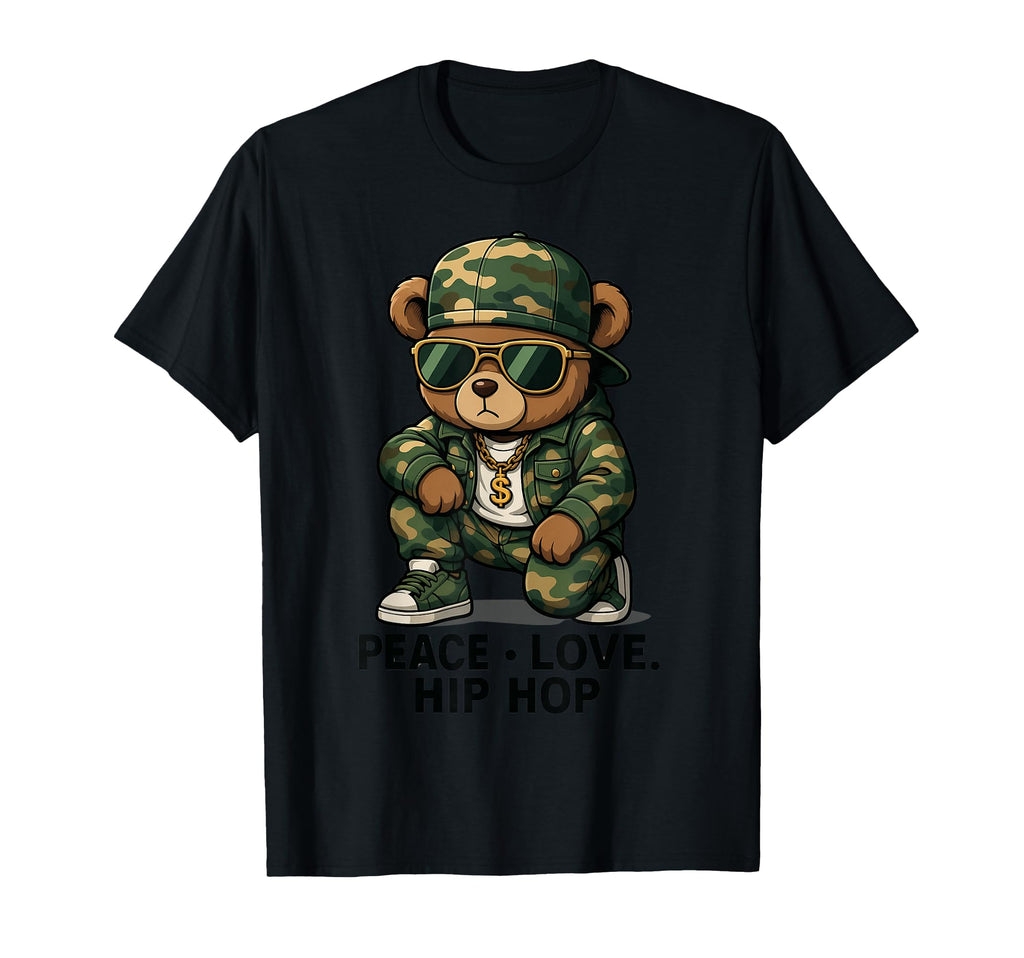 Camouflage Rapper Teddy Bear Camo 80S T-Shirt - Unique Graphic for Adults - T-Shirt, Sweatshirt, Hoodie