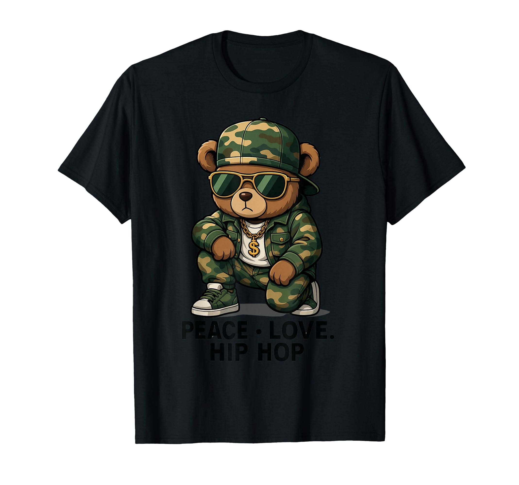 Camouflage Rapper Teddy Bear Camo 80S T-Shirt - Unique Graphic for Adults - T-Shirt, Sweatshirt, Hoodie