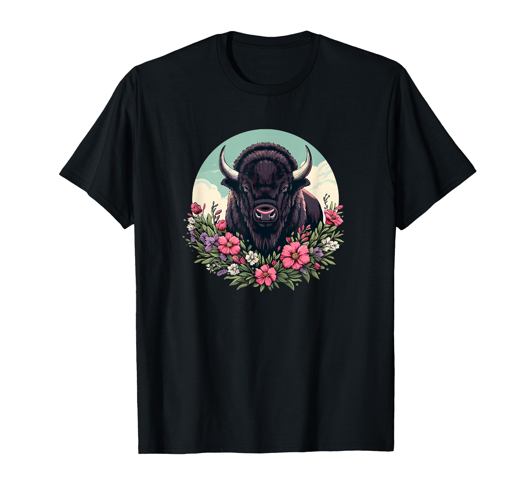 Womens Old West Floral Buffalo Lover T-Shirt - Minimalist Print for Adults - T-Shirt, Sweatshirt, Hoodie