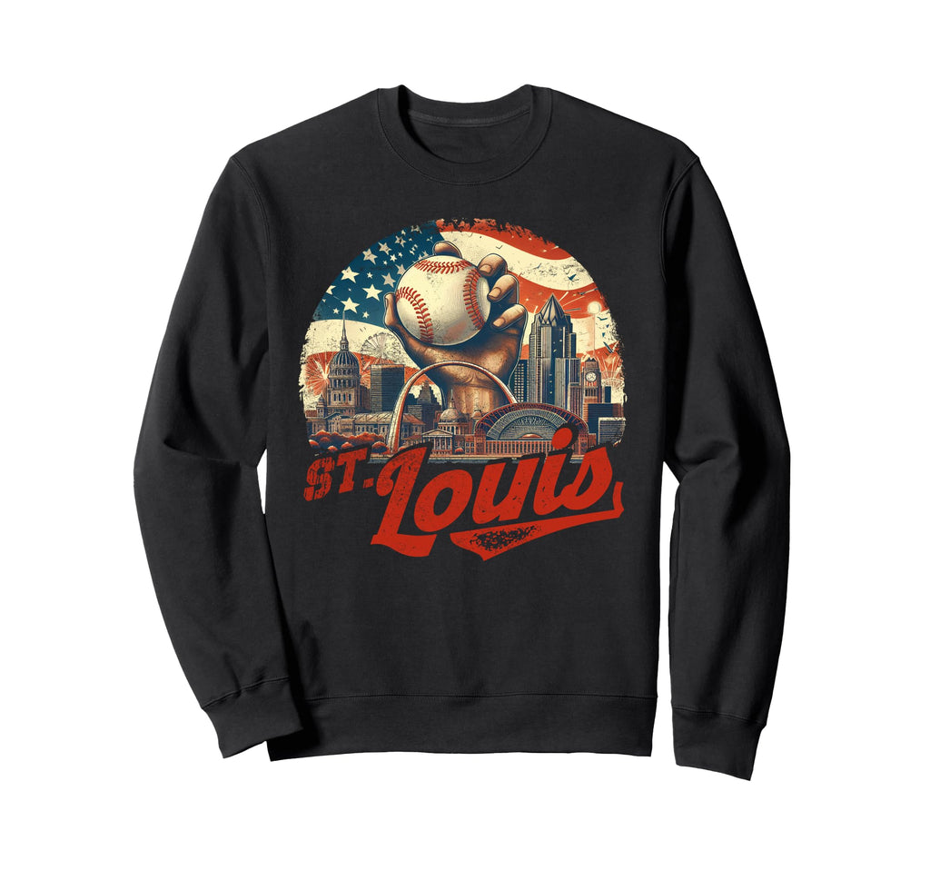 St Louis Baseball American Us Flag Sweatshirt - Streetwear Style Unisex - T-Shirt, Sweatshirt, Hoodie