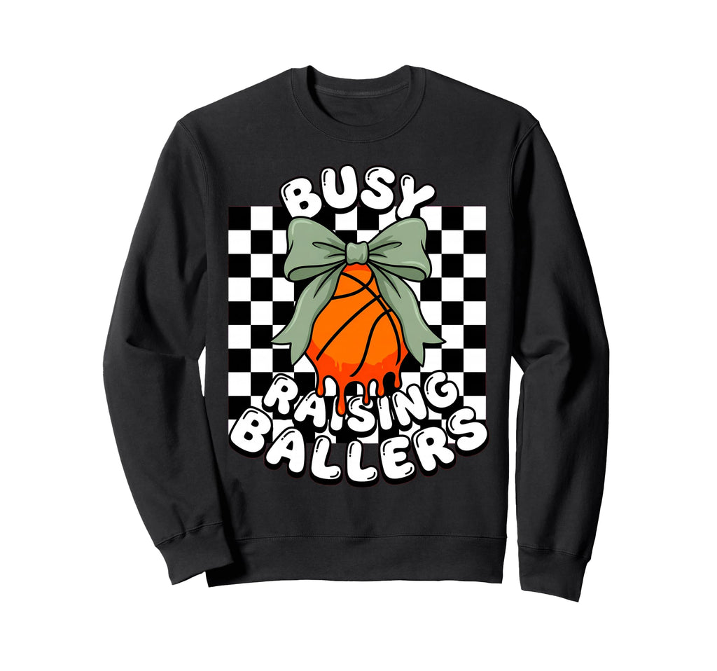 Busy Raising Ballers Coquette Bow Sweatshirt - Minimalist Print for Adults - T-Shirt, Sweatshirt, Hoodie