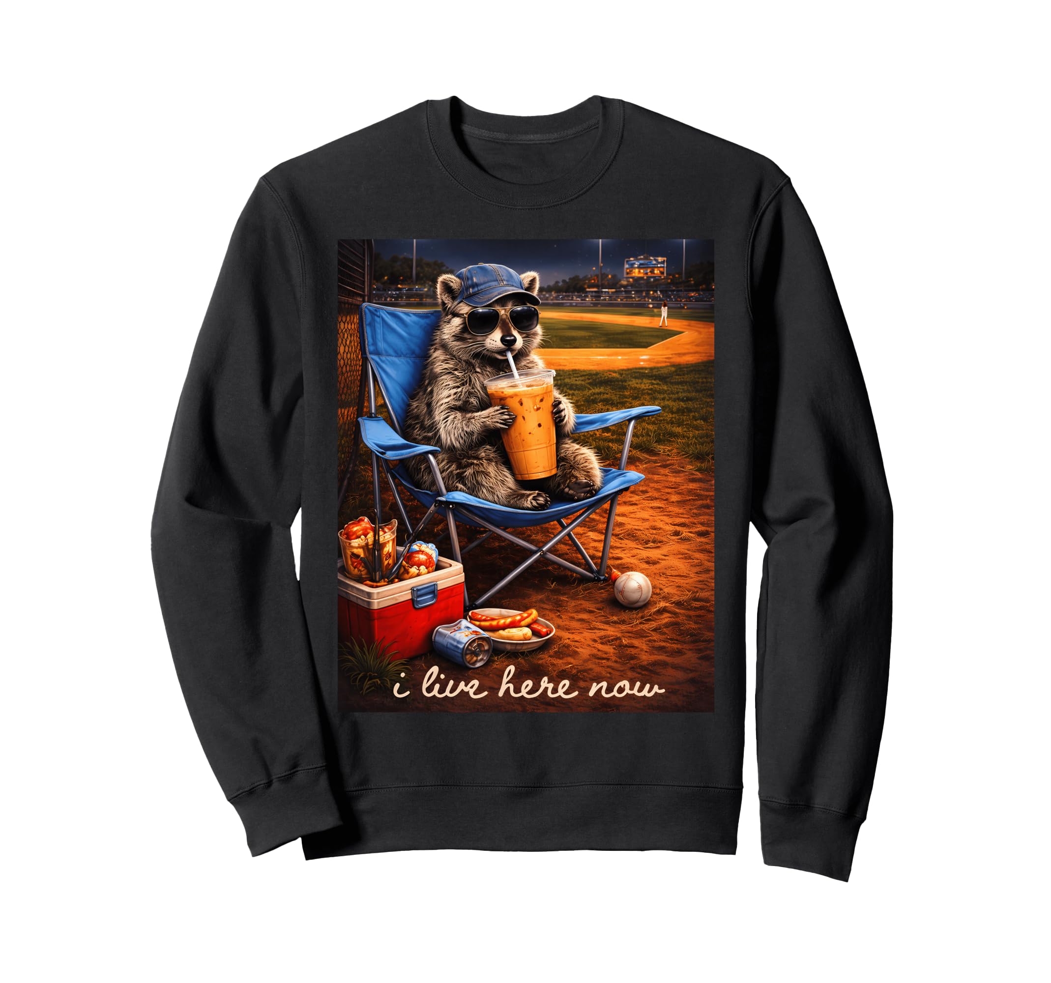 I Live Here Now Racoon Drinking Sweatshirt - Custom Art Print Men Women - T-Shirt, Sweatshirt, Hoodie