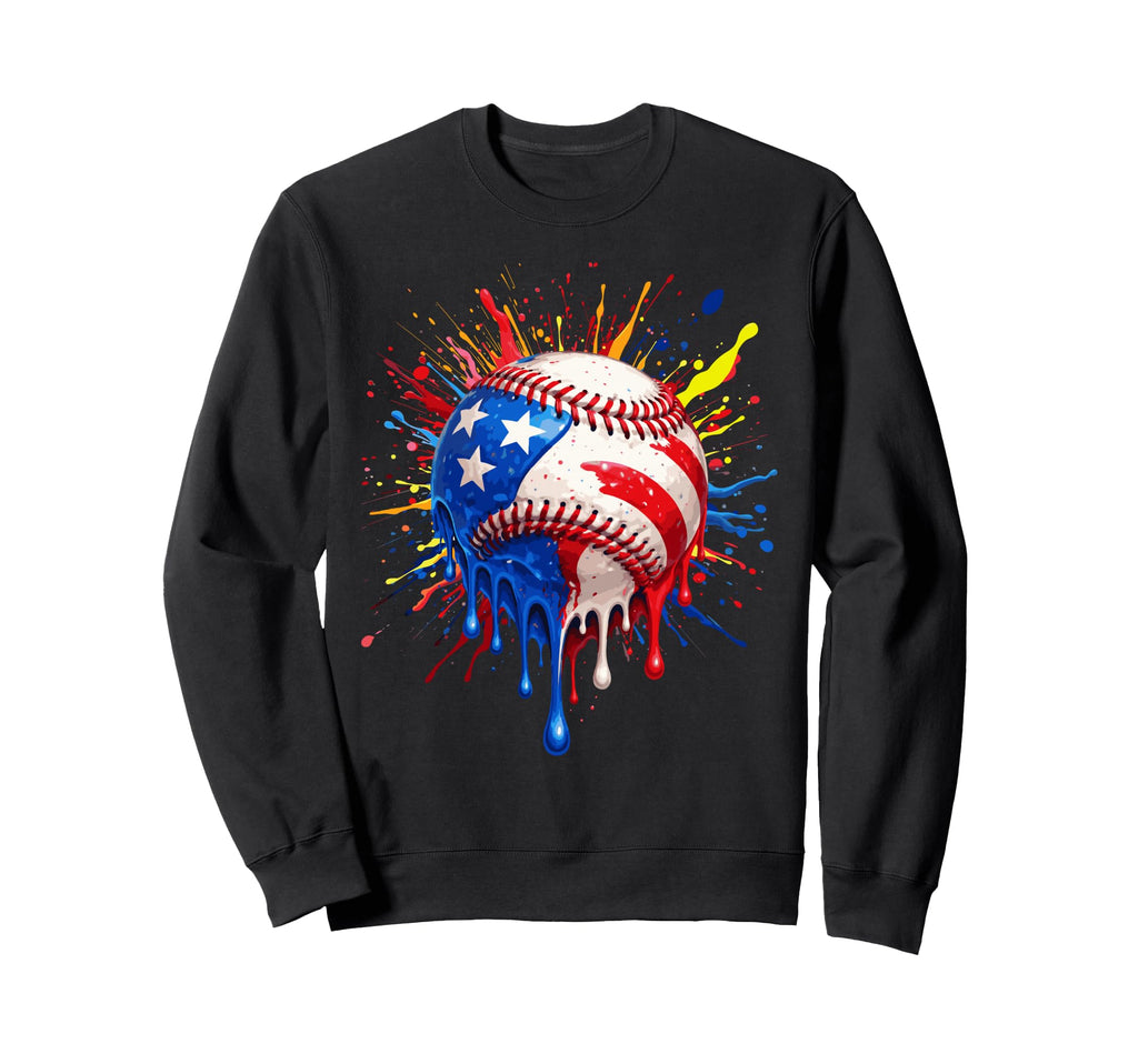 4Th July Funny Baseball Usa Flag Drip Sweatshirt - Graphic Print Unisex - T-Shirt, Sweatshirt, Hoodie