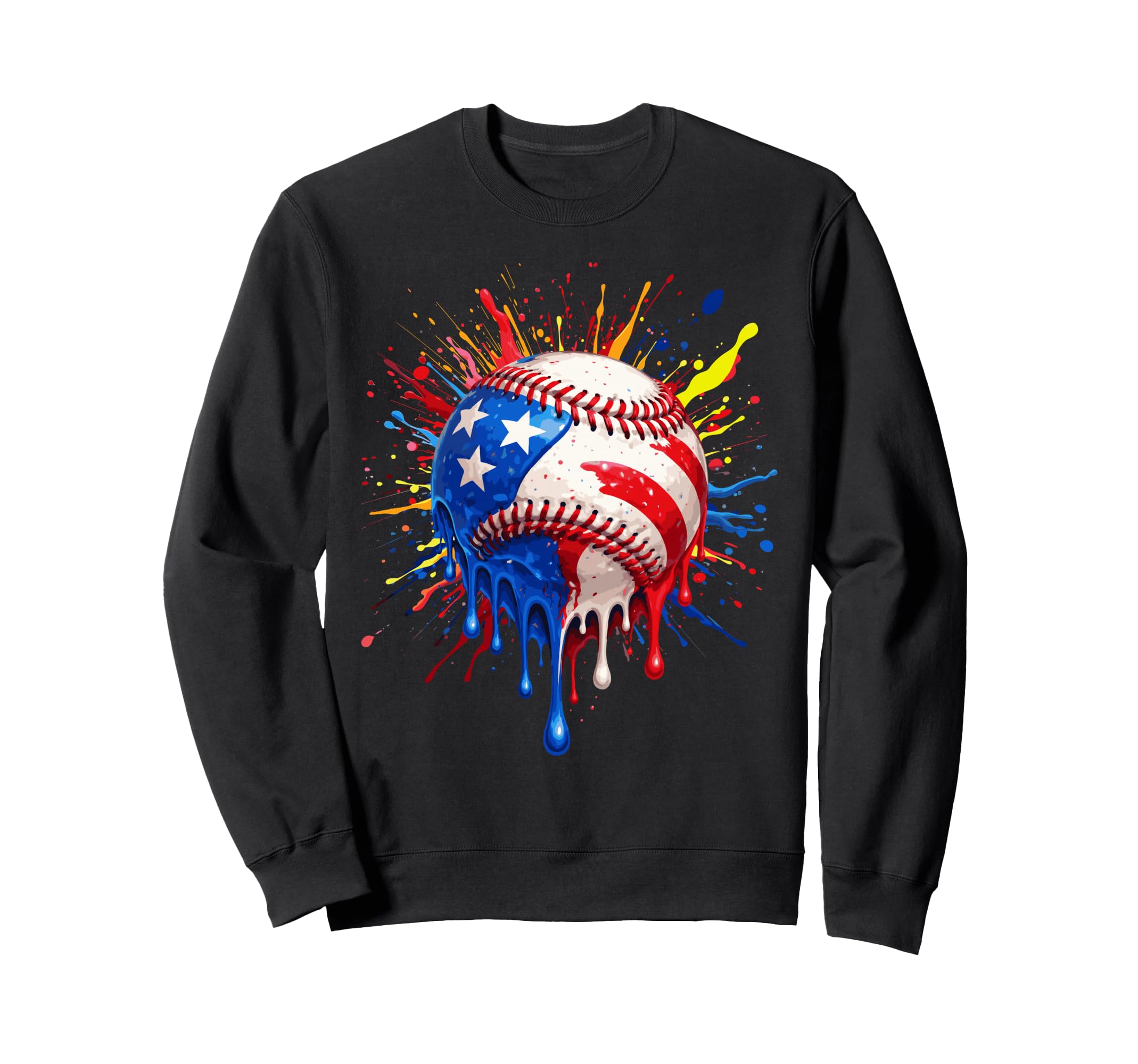 4Th July Funny Baseball Usa Flag Drip Sweatshirt - Graphic Print Unisex - T-Shirt, Sweatshirt, Hoodie