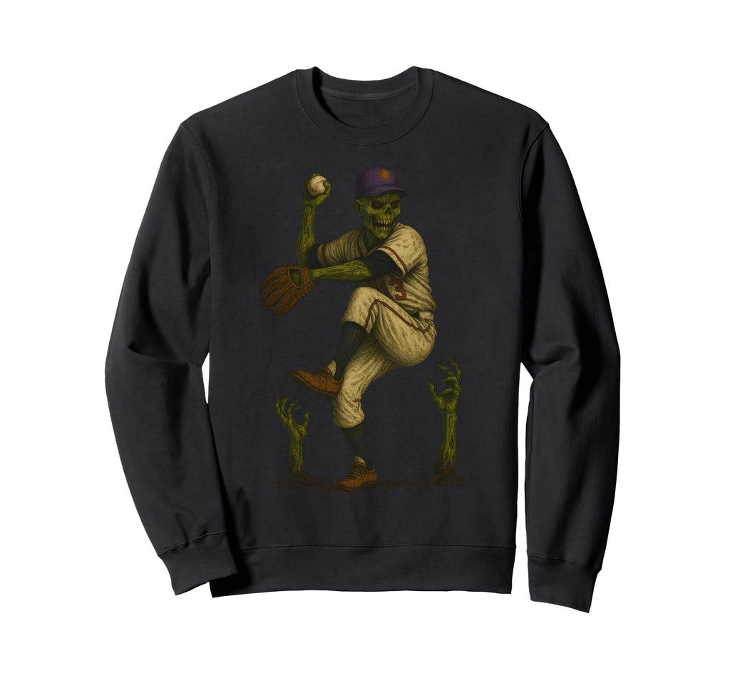 Halloween Zombie Baseball Pitcher Sweatshirt - Casual Everyday Wear Unisex - T-Shirt, Sweatshirt, Hoodie
