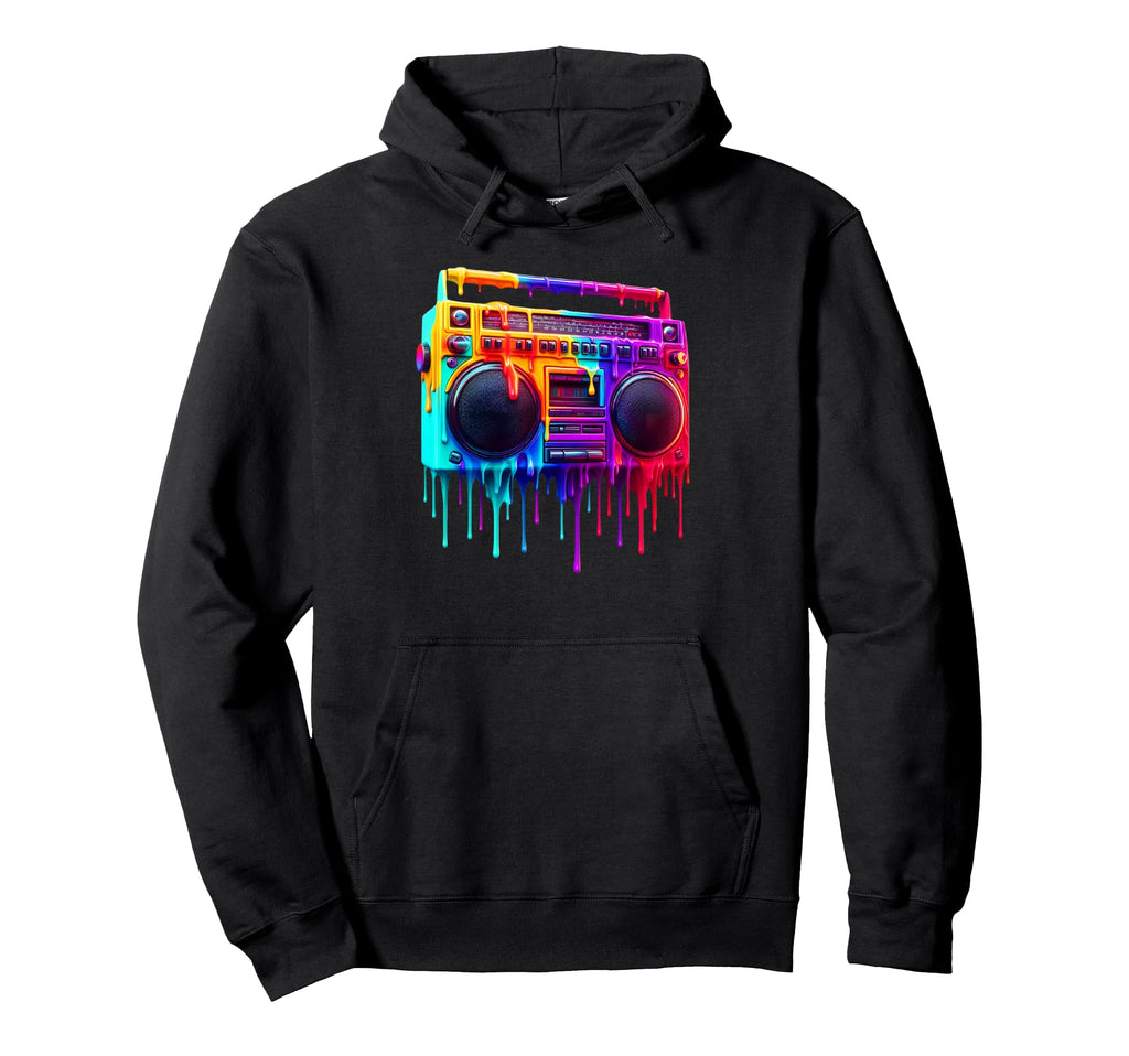 Dripping Paint Boombox Old School Hoodie - Casual Everyday Wear Men Women - T-Shirt, Sweatshirt, Hoodie