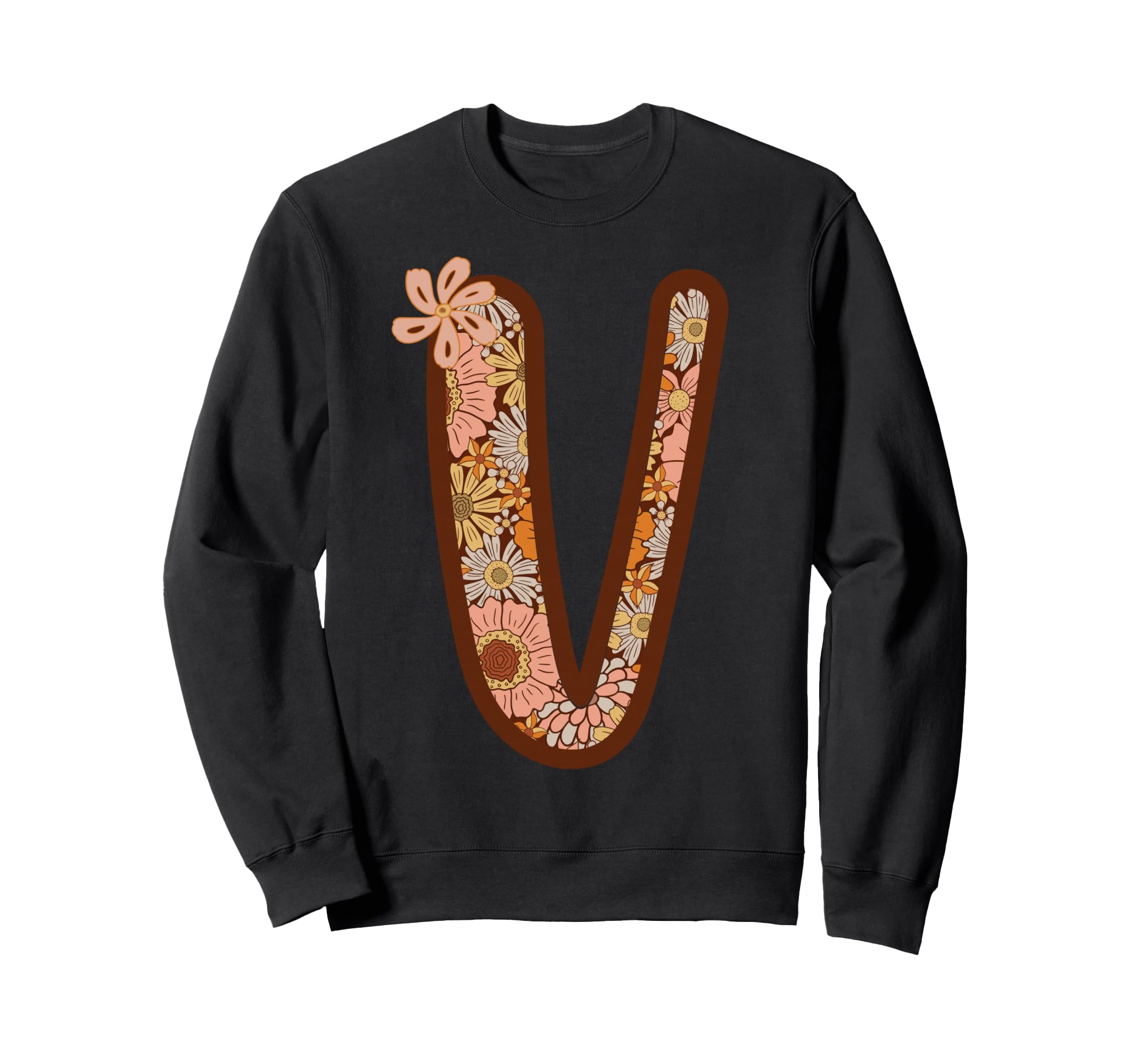 Letter V Initial Floral Monogram Sweatshirt - Unique Graphic for Adults - T-Shirt, Sweatshirt, Hoodie