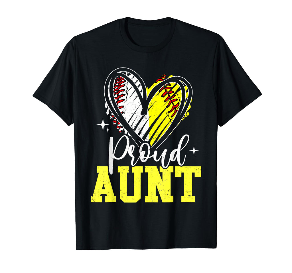 Proud Aunt Baseball Softball Heart T-Shirt - Custom Art Print Men Women - T-Shirt, Sweatshirt, Hoodie