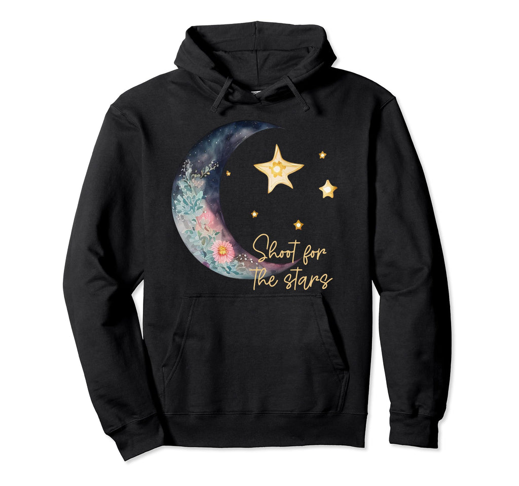 Shoot Stars Motivational Floral Moon Hoodie - Custom Art Print Men Women - T-Shirt, Sweatshirt, Hoodie