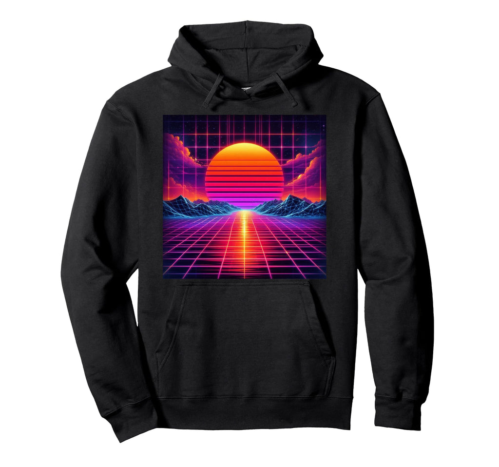 80S Grid Sunset Vaporwave Synthwave Hoodie - Fun Novelty Design Unisex - T-Shirt, Sweatshirt, Hoodie