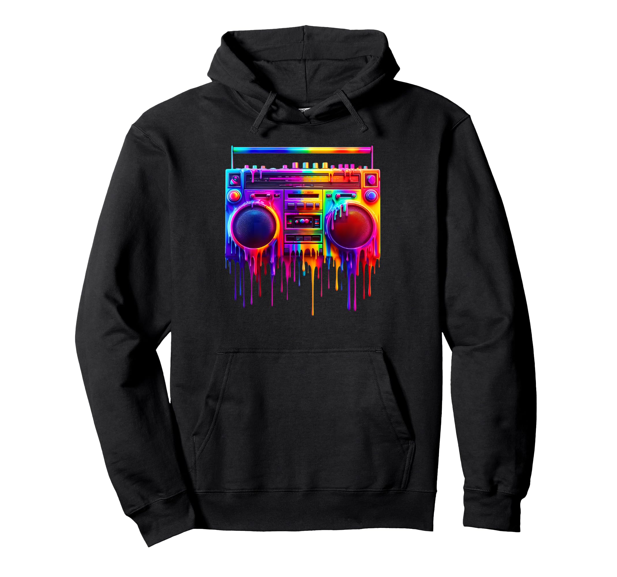 Dripping Paint Boombox Old School 80S Hoodie - Novelty Apparel for Adults - T-Shirt, Sweatshirt, Hoodie