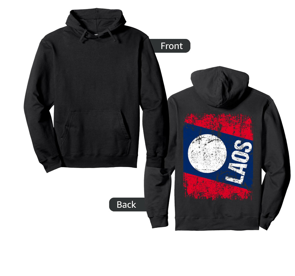 Laos Flag Distressed Laos Hoodie - Unique Graphic Men Women - T-Shirt, Sweatshirt, Hoodie