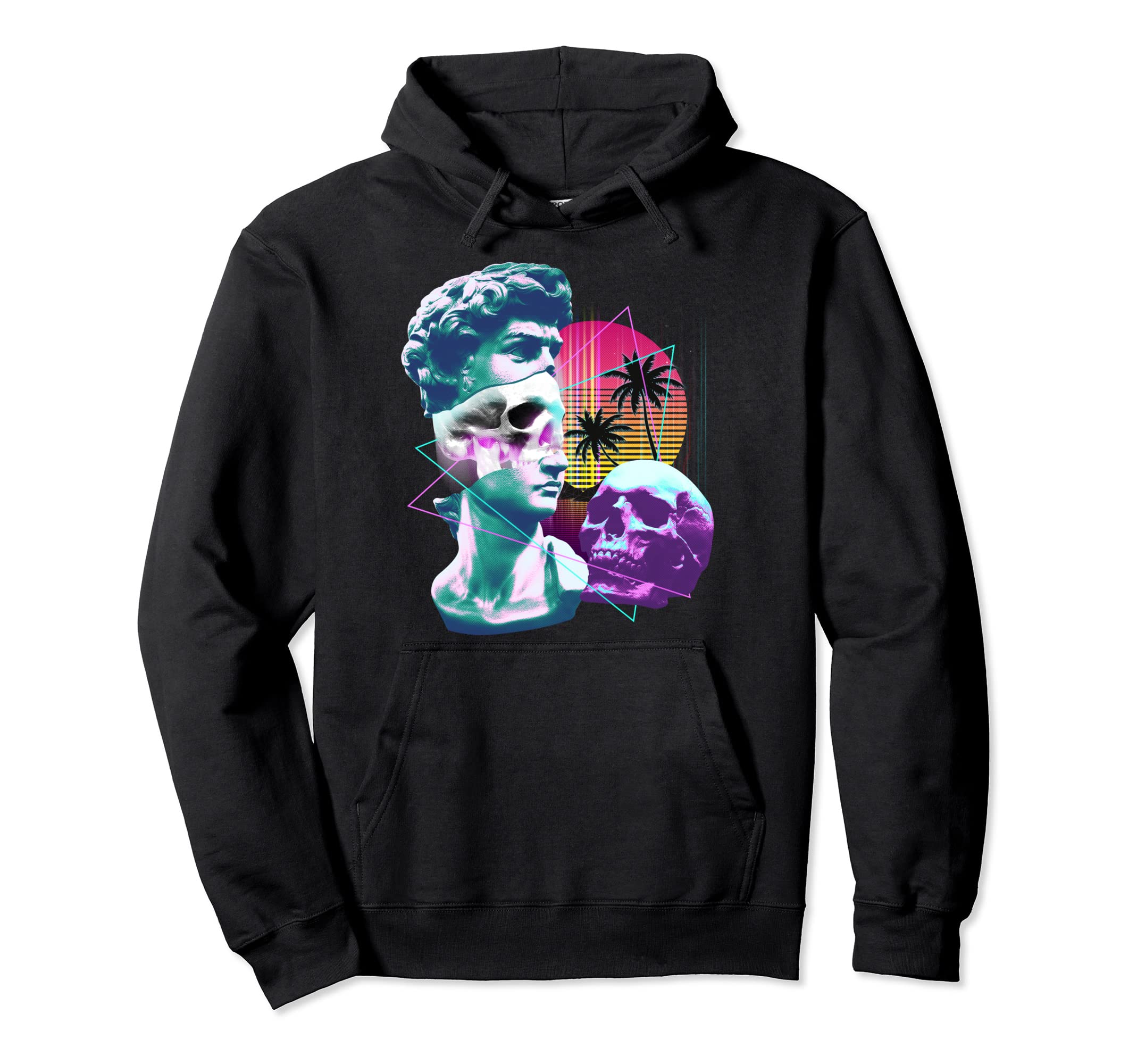 Vaporwave David Bust Statue Skulls Palm Hoodie - Graphic Print Men Women - T-Shirt, Sweatshirt, Hoodie
