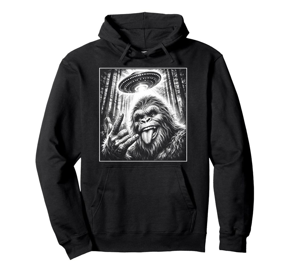 Bigfoot Alien Selfie Rock Sasquatch Hoodie - Custom Art Print for Adults - T-Shirt, Sweatshirt, Hoodie