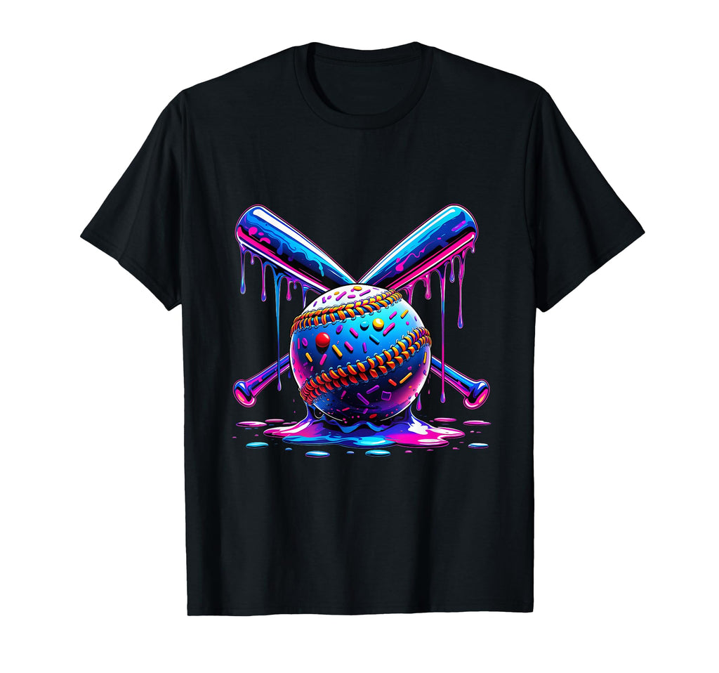 Neon Dripping Baseball And Bats Colorful T-Shirt - Graphic Print Men Women - T-Shirt, Sweatshirt, Hoodie