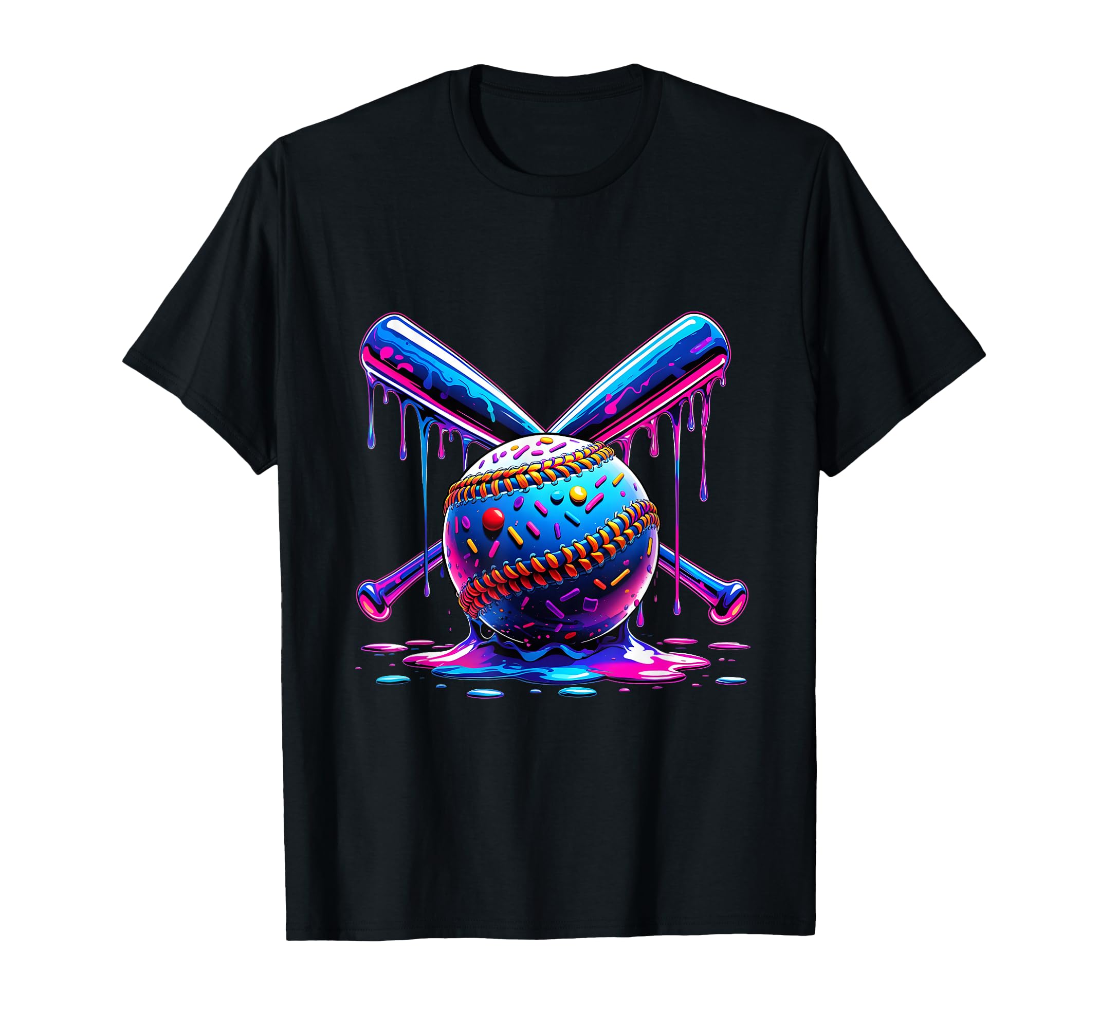 Neon Dripping Baseball And Bats Colorful T-Shirt - Graphic Print Men Women - T-Shirt, Sweatshirt, Hoodie
