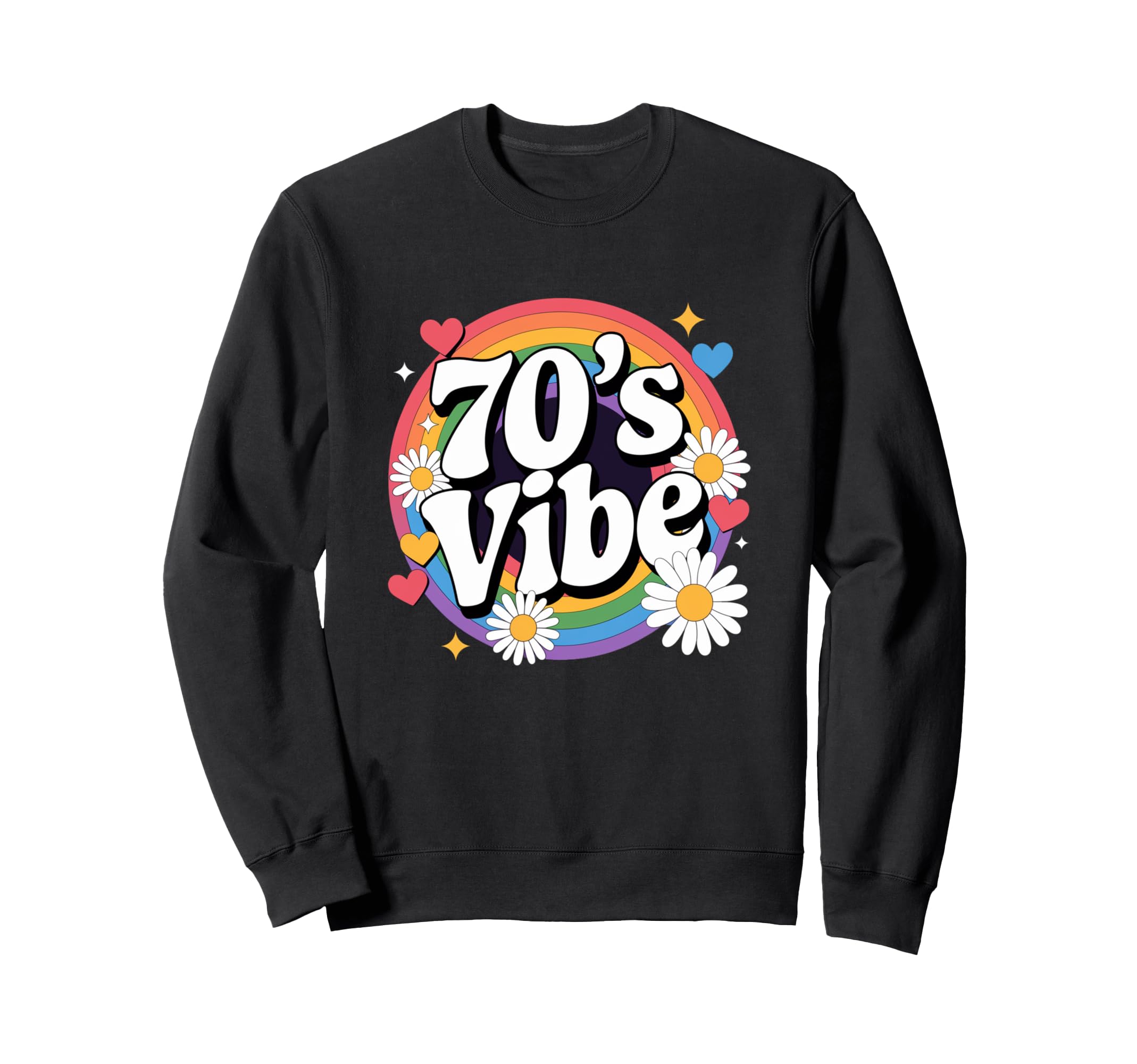 70S Vibe Rainbow Groovy Daisy Sweatshirt - Trendy Graphic for Adults - T-Shirt, Sweatshirt, Hoodie