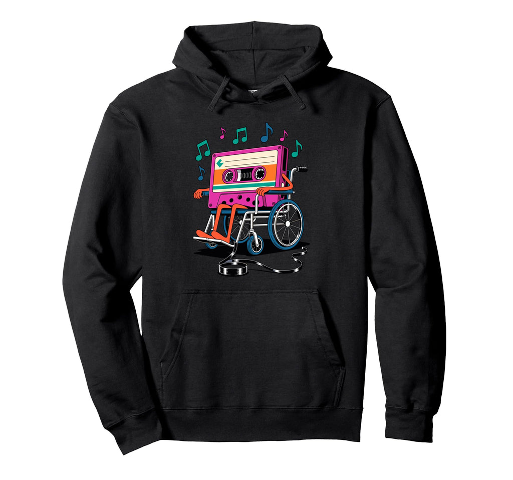 Wheelchair Cassette Player Music Tape Hoodie - Graphic Print Men Women - T-Shirt, Sweatshirt, Hoodie
