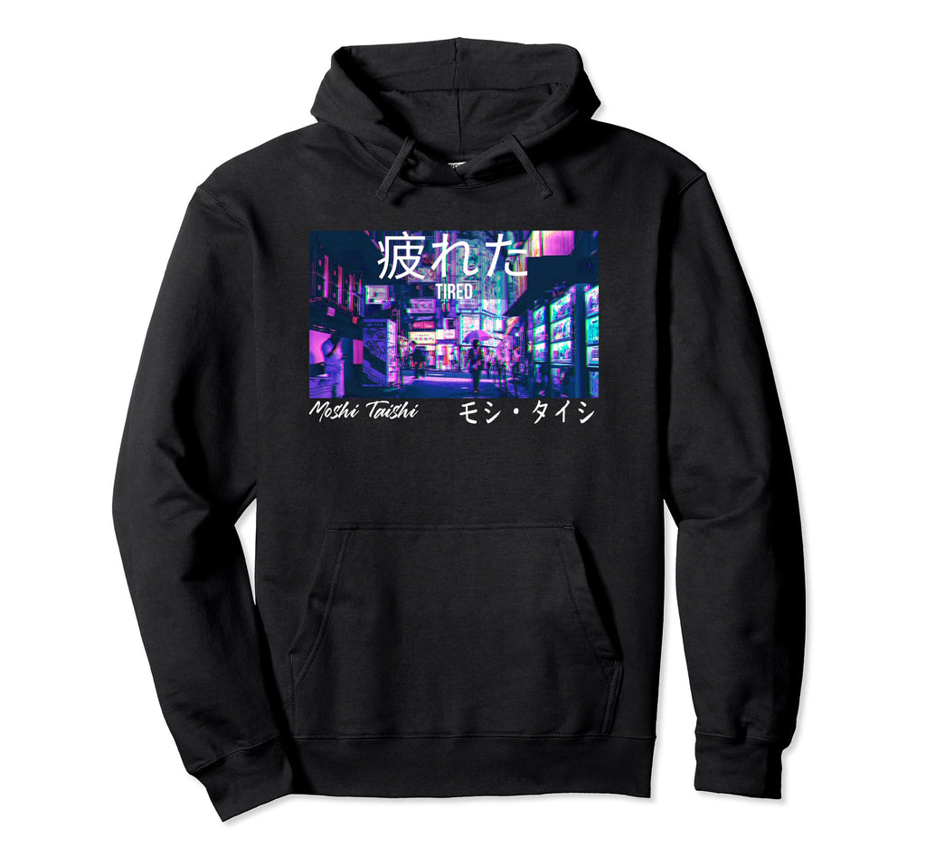 Tired Vaporwave Streetwear Tokyo Hoodie - Minimalist Print for Adults - T-Shirt, Sweatshirt, Hoodie