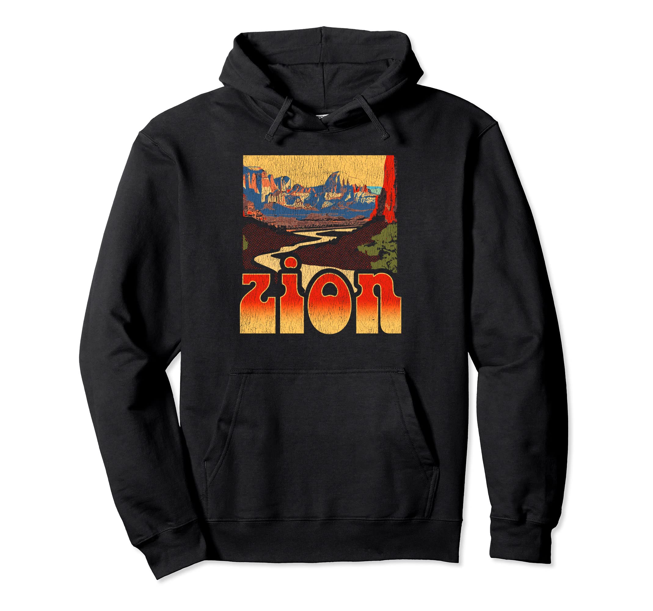Zion National Park Distressed 90S Hoodie - Casual Everyday Wear Men Women - T-Shirt, Sweatshirt, Hoodie