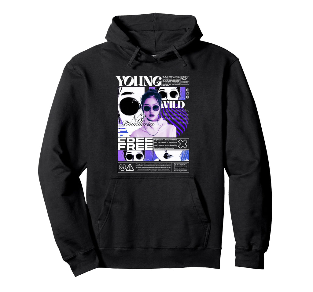 Y2K Young Wild Free Bold Urban Graffiti Hoodie - Unique Graphic for Adults - T-Shirt, Sweatshirt, Hoodie