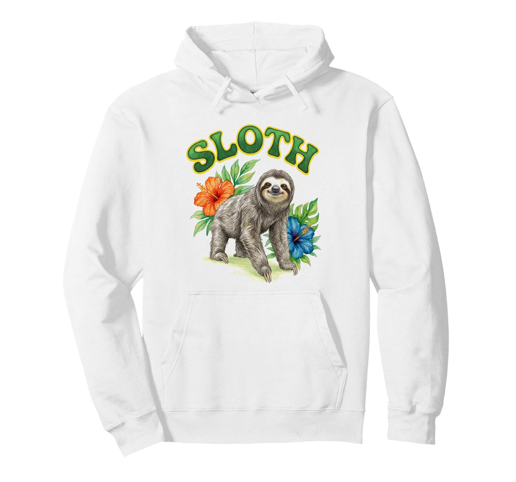 Sloth Groovy Floral Sloth Watercolor Boho Hoodie - Novelty Apparel Unisex - T-Shirt, Sweatshirt, Hoodie