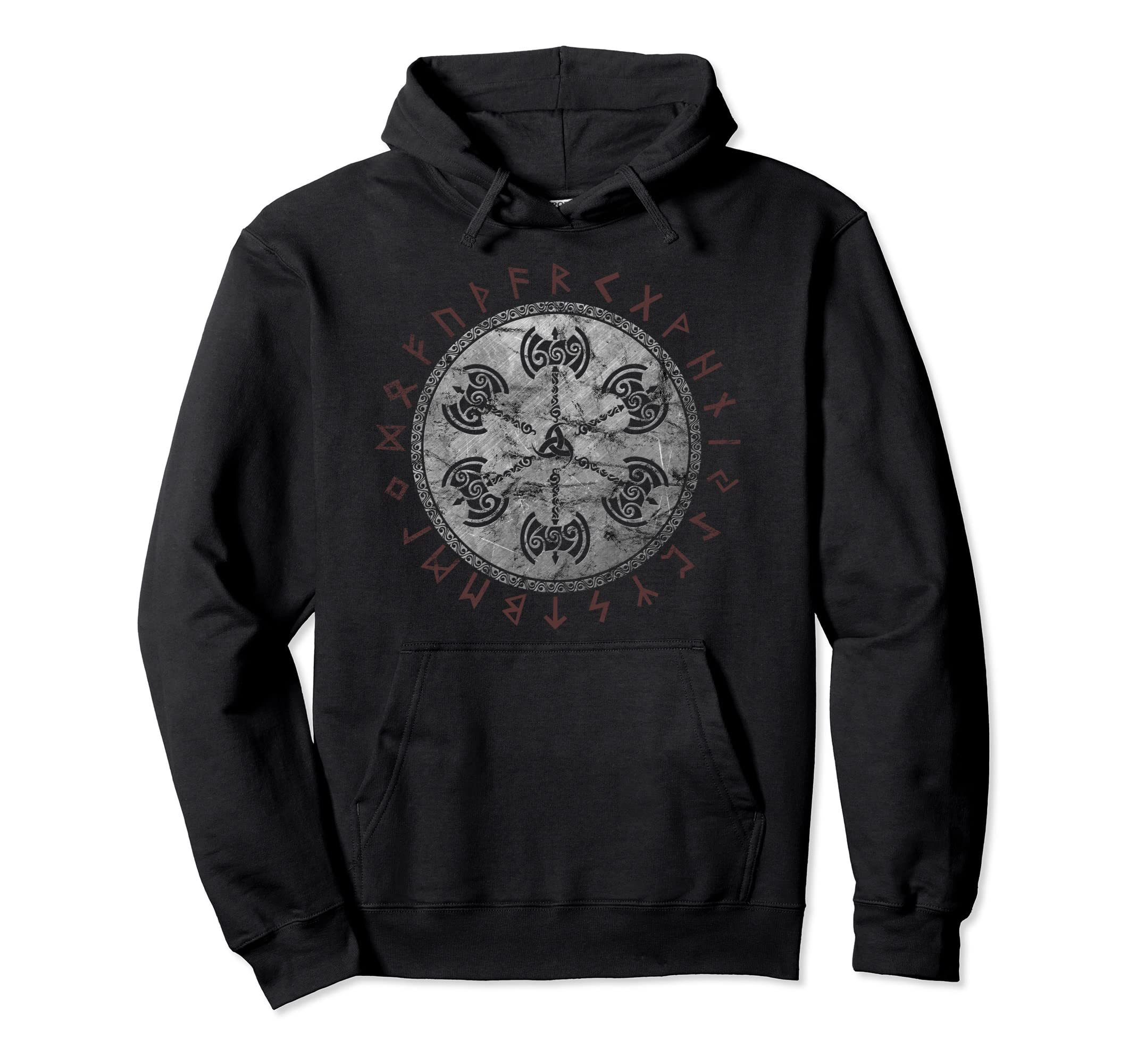 Viking Axes Runes And Equilibrium Distressed Hoodie - Unique Graphic Unisex - T-Shirt, Sweatshirt, Hoodie