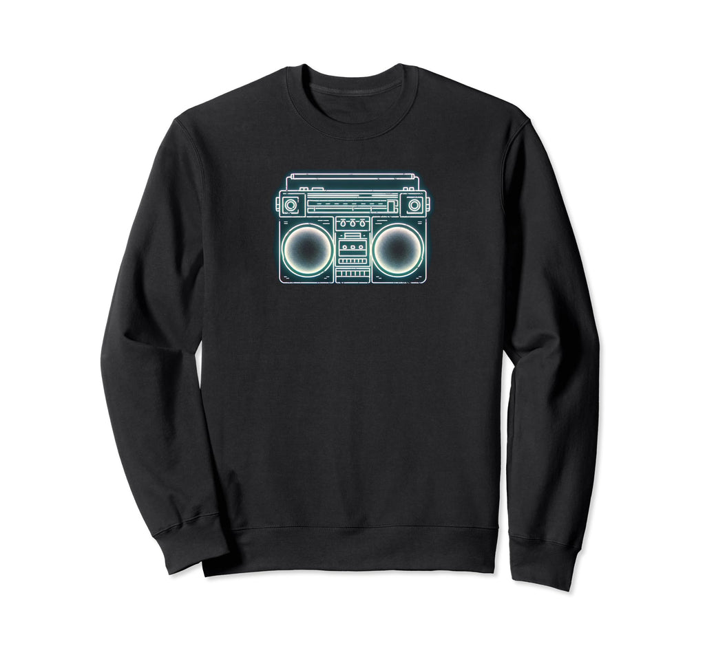 80S Boombox Neon Silhouette Sweatshirt - Fun Novelty Design for Adults - T-Shirt, Sweatshirt, Hoodie
