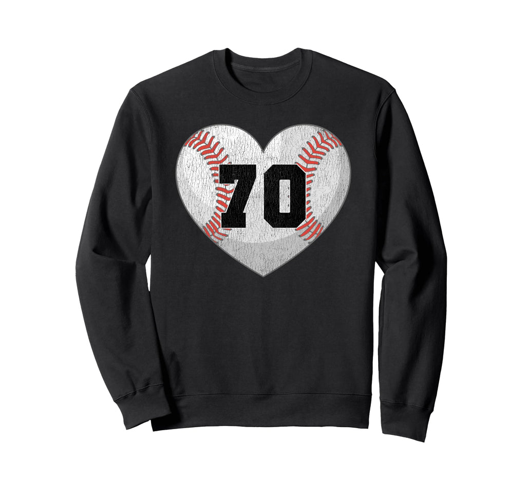 Baseball Number 70 Distressed Sweatshirt - Novelty Apparel for Adults - T-Shirt, Sweatshirt, Hoodie