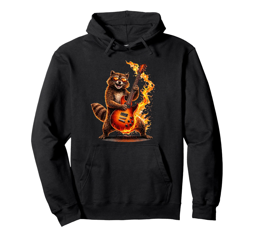 Raccoon Playing Guitar Funny Rock Hoodie - Casual Everyday Wear for Adults - T-Shirt, Sweatshirt, Hoodie
