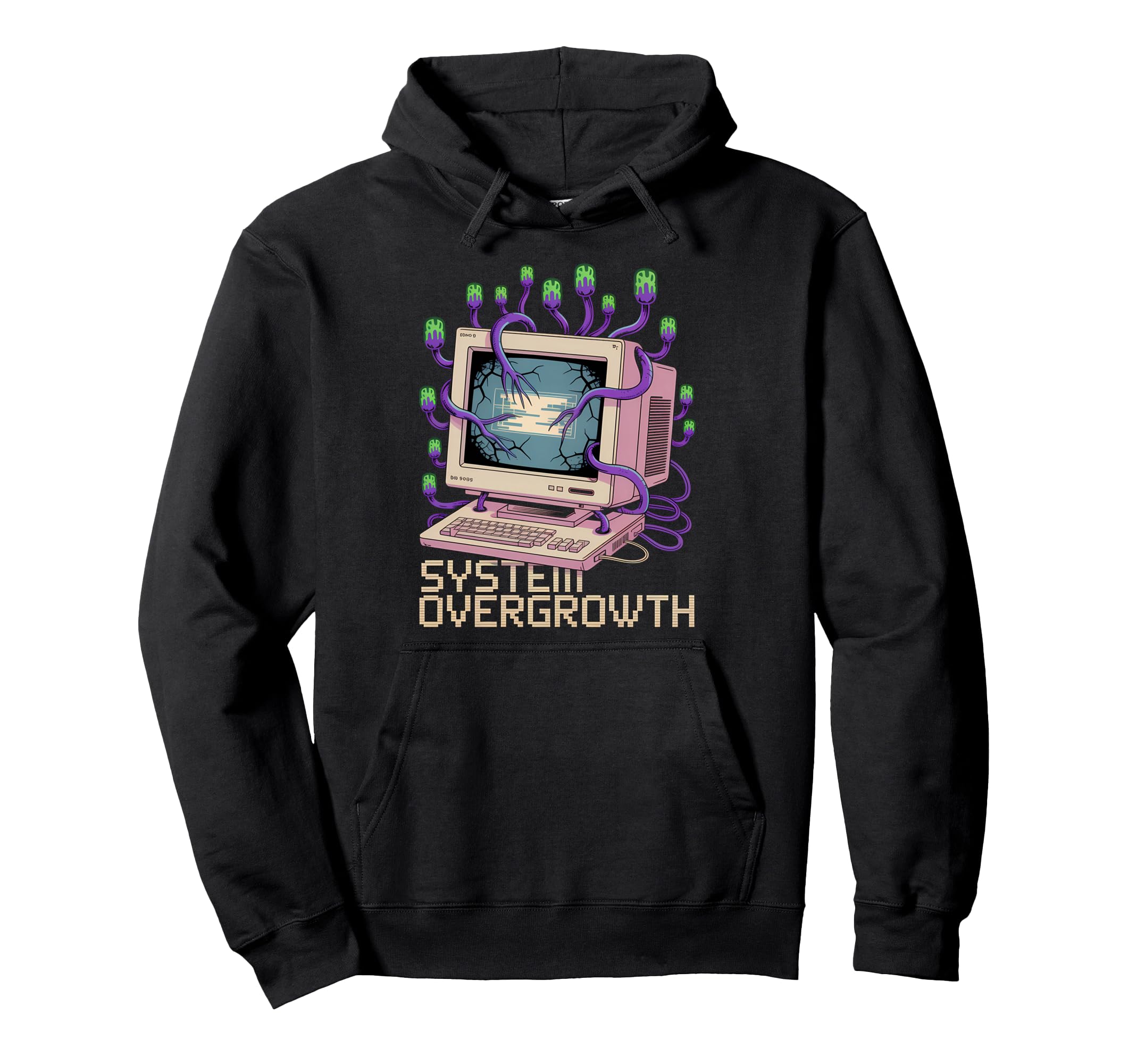 Computer Vaporwave Glitch Plants Vines Hoodie - Novelty Apparel for Adults - T-Shirt, Sweatshirt, Hoodie