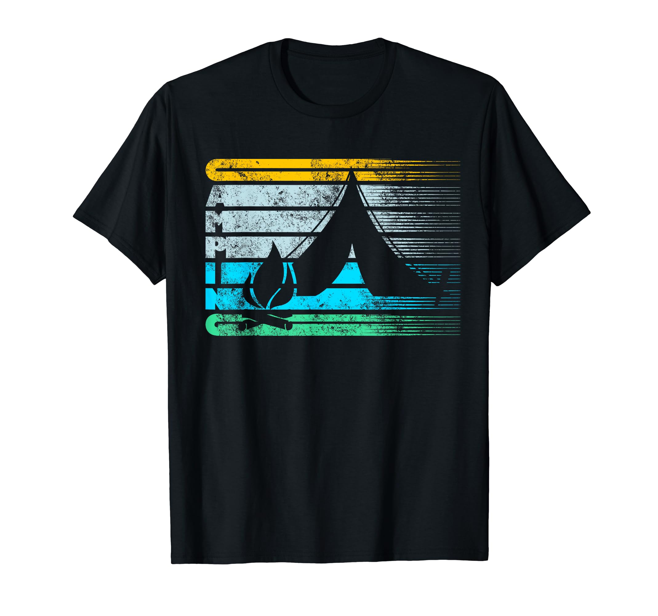 Camping Silhouette Distressed T-Shirt - Minimalist Print Men Women - T-Shirt, Sweatshirt, Hoodie