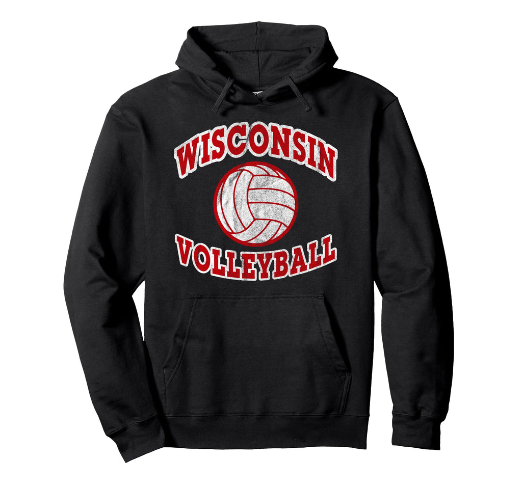 Wisconsin Volleyball Distressed Hoodie - Casual Everyday Wear Men Women - T-Shirt, Sweatshirt, Hoodie