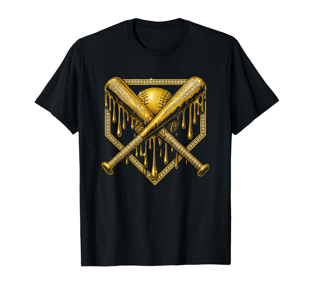 Dripping Gold Baseball Crossed Bats T-Shirt - Novelty Apparel Unisex - T-Shirt, Sweatshirt, Hoodie