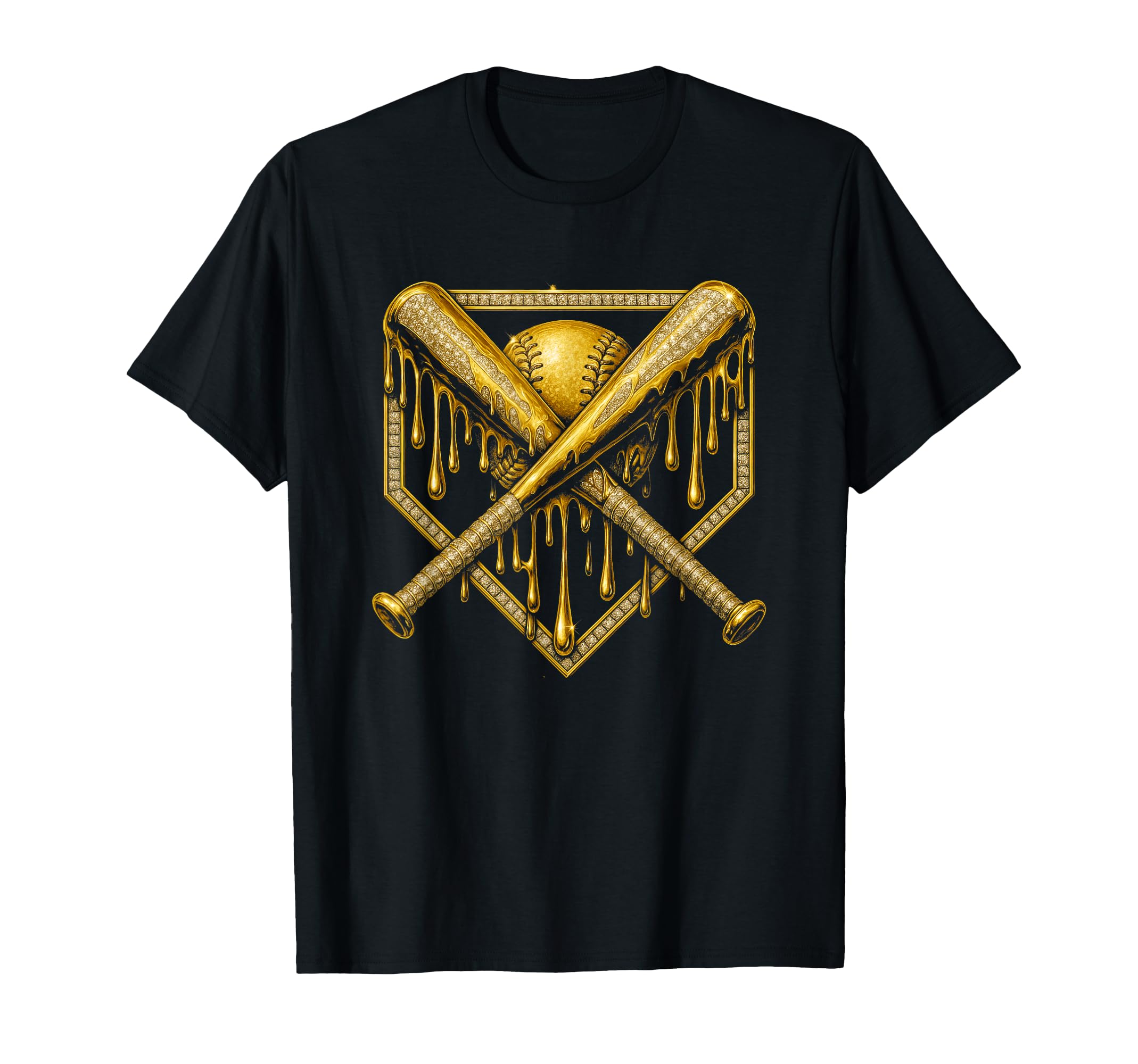 Dripping Gold Baseball Crossed Bats T-Shirt - Novelty Apparel Unisex - T-Shirt, Sweatshirt, Hoodie