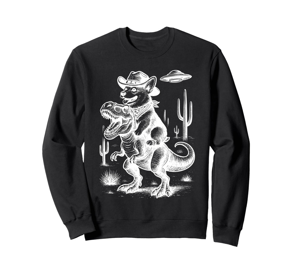 Corgi Riding Dinosaur Cowboy Sweatshirt - Graphic Print for Adults - T-Shirt, Sweatshirt, Hoodie